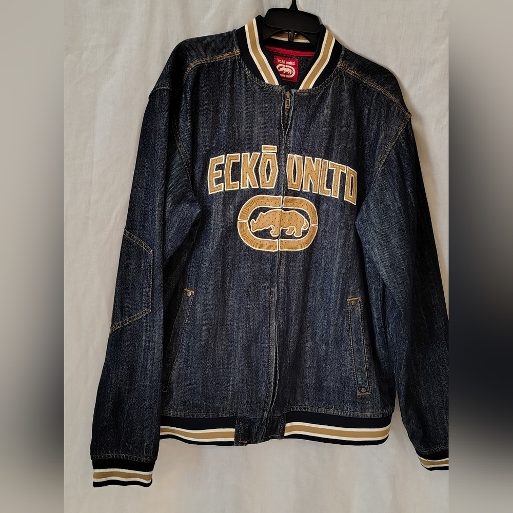 Ecko Unlimited Blue Bomber Varsity Jacket Size XL